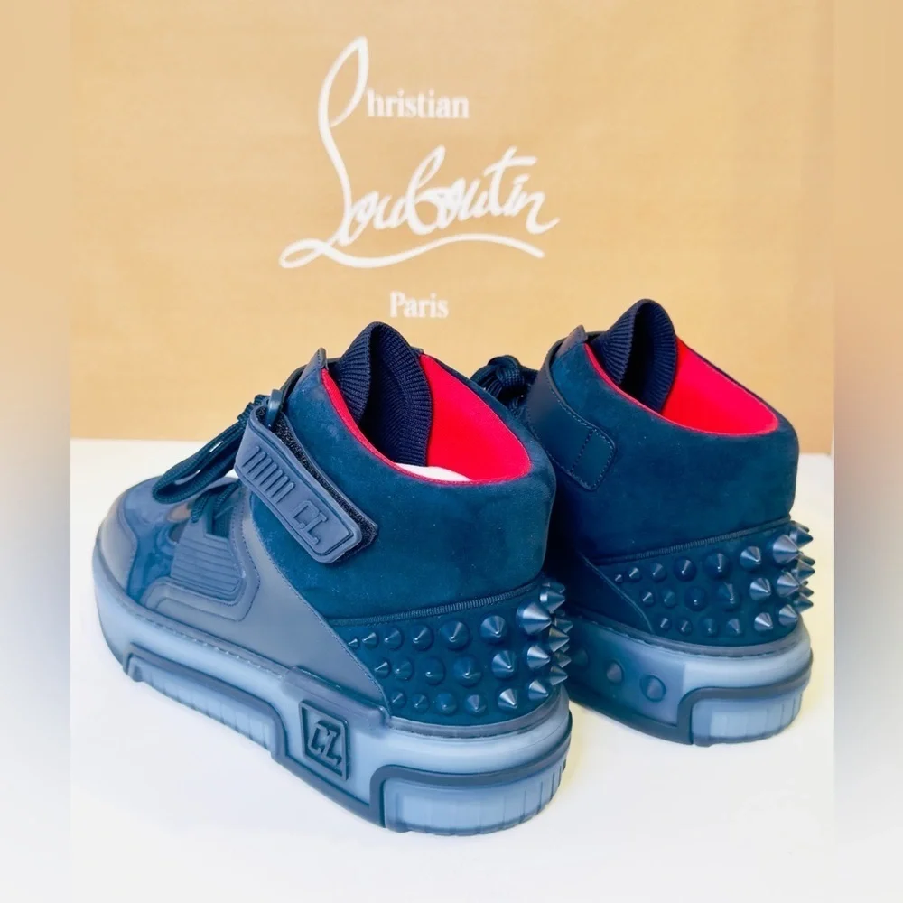 Christian Louboutin Astroloubi Mid-top Sneakers Navy Blue Suede Leather EU-44.5
